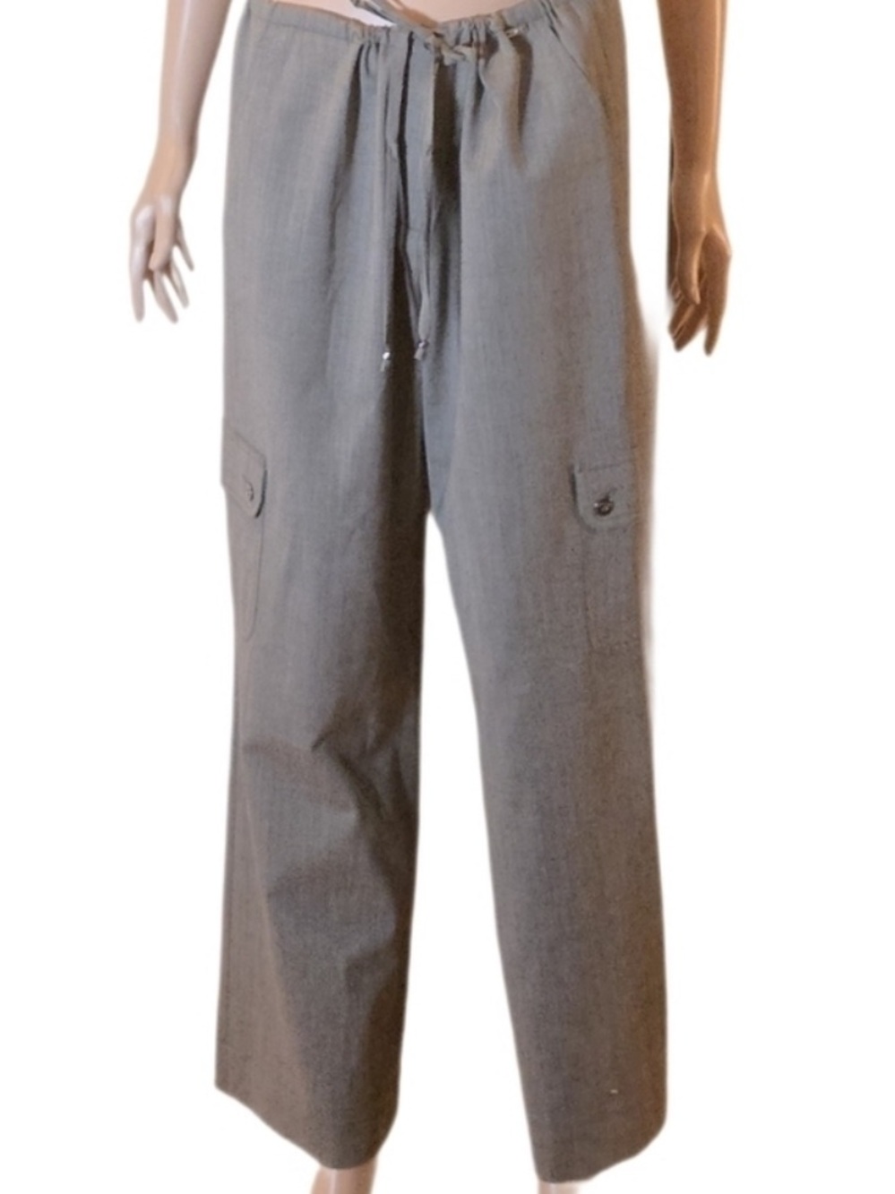 St. John Eskandar Linen Gray Cargo Drawstring Pants